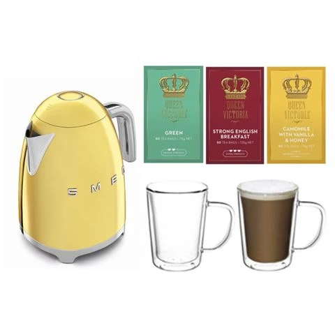 Smeg - 50's Style Kettle Gold Gift Pack Set 3 Smeg - 50's Style Kettle Gold Gift Pack Set