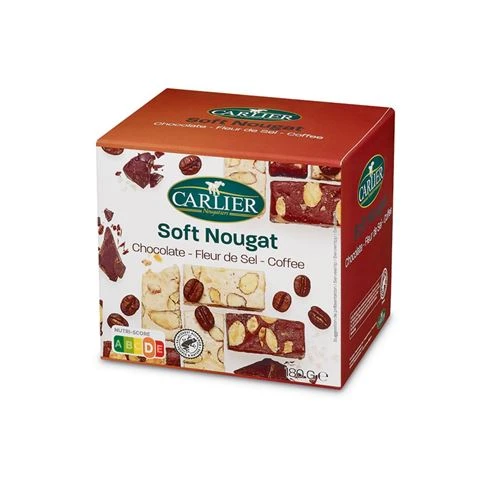 Carlier - Soft Nougat W/Chocolate Flower Of Salt & Coffee 180g 3 Carlier - Soft Nougat W/Chocolate Flower Of Salt & Coffee 180g