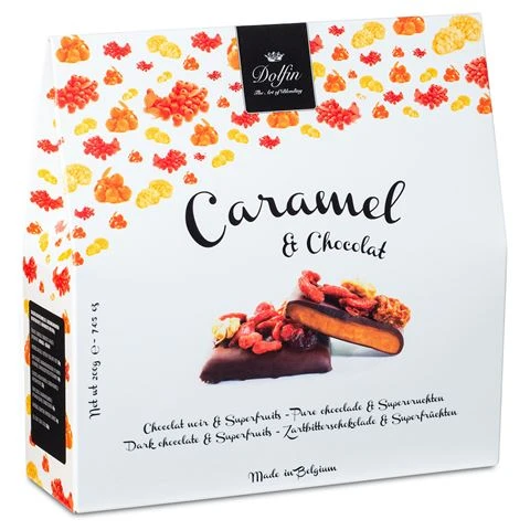 Dolfin - Caramel & Dark Chocolate W/Superfruits Squares 200g 3 Dolfin - Caramel & Dark Chocolate W/Superfruits Squares 200g