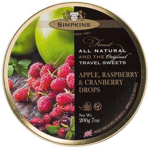 Simpkins - Apple, Raspberry & Cranberry Travel Sweets 200g 3 Simpkins - Apple, Raspberry & Cranberry Travel Sweets 200g